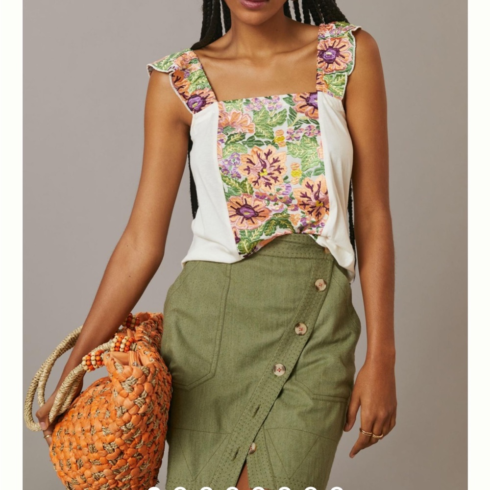 ANTHROPOLOGIE Tiny Marin Floral Embroidered Tank